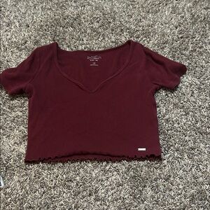 Hollister Burgundy Ribbed V-Neck Crop Top